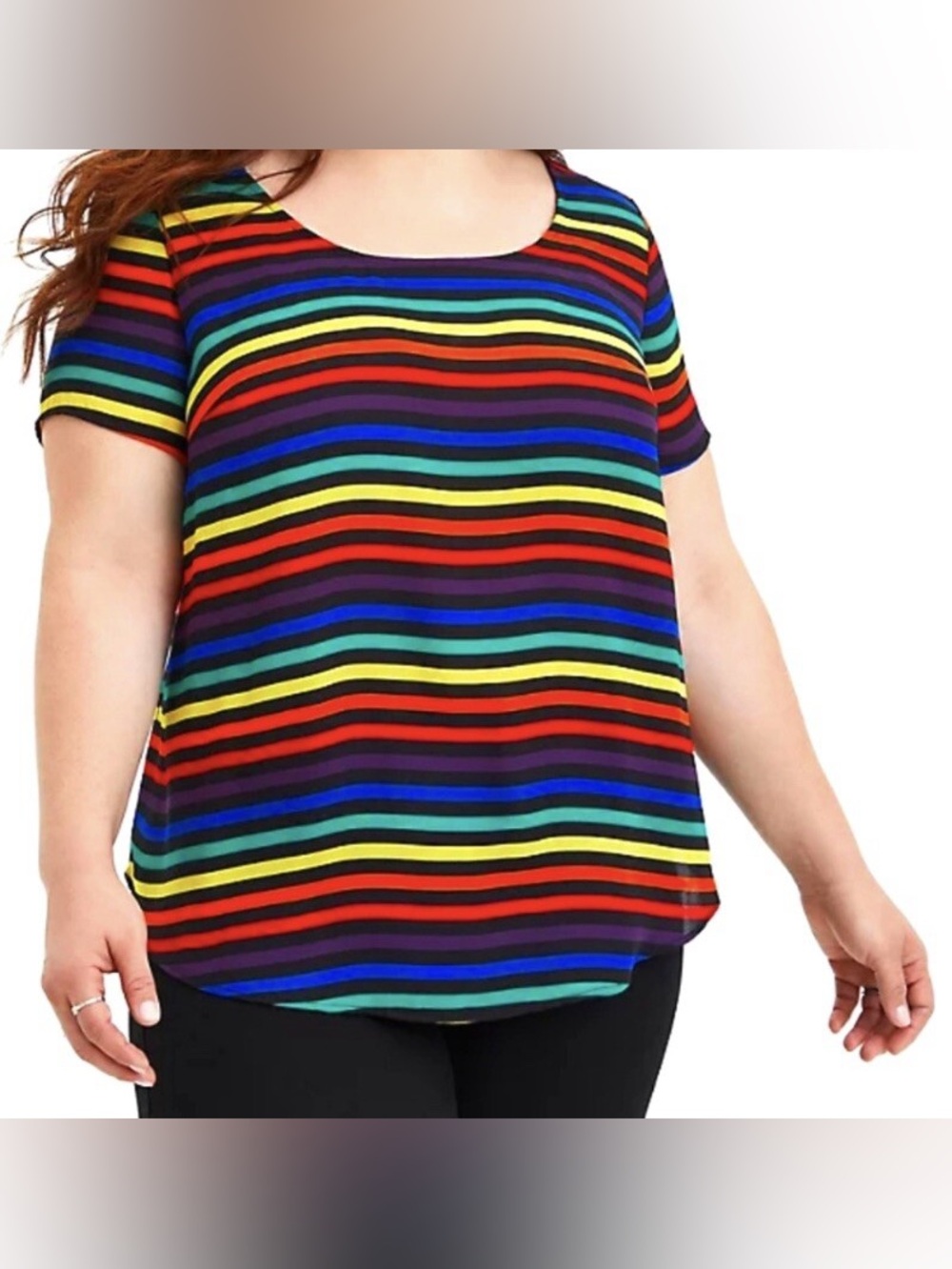 Torrid Rainbow Striped Pride short sleeve Blouse Button Down Back Plus size 1